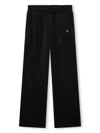 Sonia Rykiel Enfant Rhinestone-logo Velvet Track Pants In Black