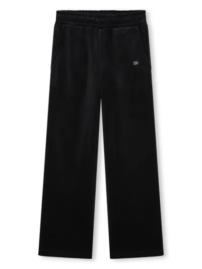 Sonia Rykiel Enfant Kids' Rhinestone-logo Velvet Track Pants In Black