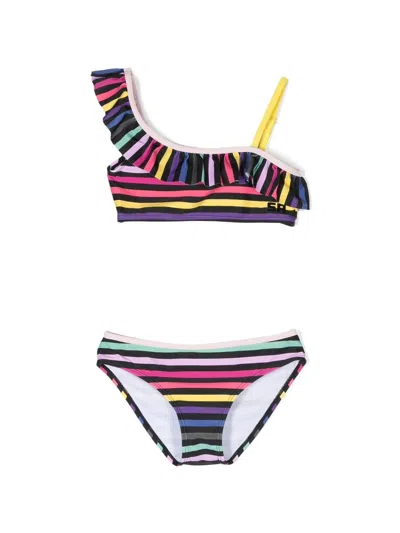 Sonia Rykiel Enfant Kids' Ruffled-detail Colour-block Bikini Set In Black