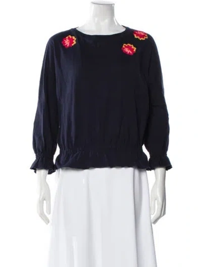 Pre-owned Sonia Rykiel Floral Print Crew Neck Top In Blue