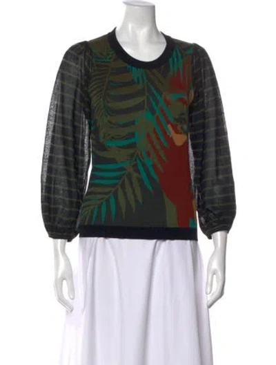 Pre-owned Sonia Rykiel Floral Print Crew Neck Top In Green