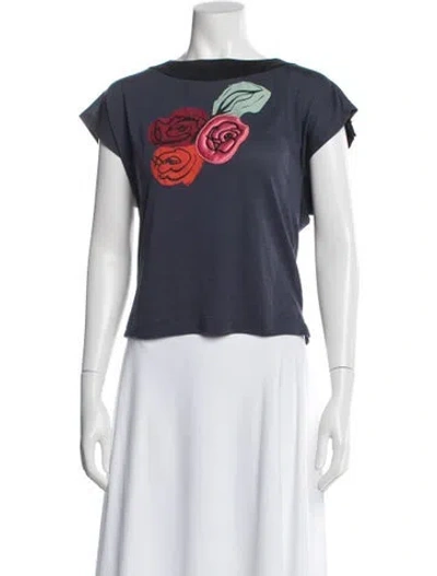 Pre-owned Sonia Rykiel Floral Print Crew Neck T-shirt In Blue