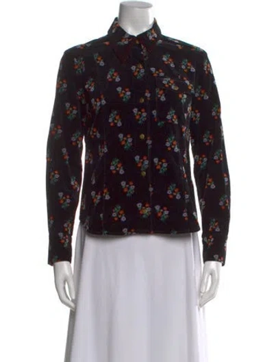Pre-owned Sonia Rykiel Floral Print Long Sleeve Top In Black