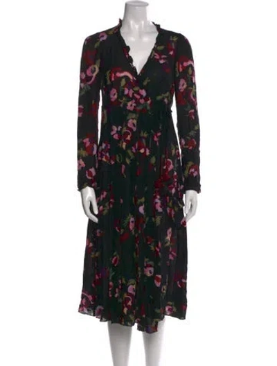 Pre-owned Sonia Rykiel Floral Print Midi Length Dress In Black