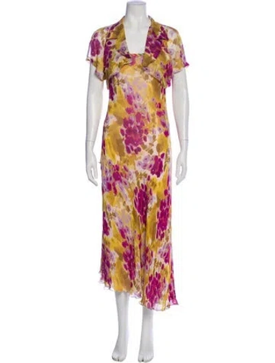 Pre-owned Sonia Rykiel Floral Print Ruffle Embellishment Dress Set In Purple