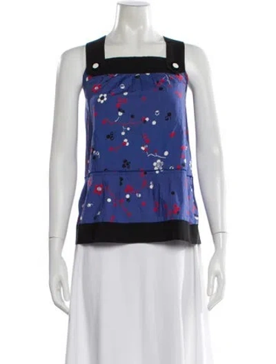 Pre-owned Sonia Rykiel Floral Print Square Neckline Top In Blue