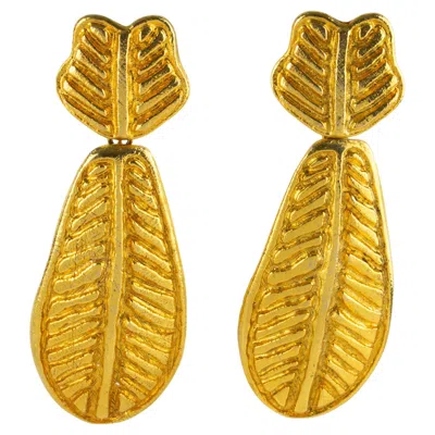 Pre-owned Sonia Rykiel Gilded Floral Dangle Clip Earrings With Palmtree Design In Multi