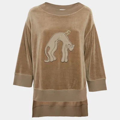 Sonia Rykiel Grey Cat Applique Velvet Sweatshirt In Brown