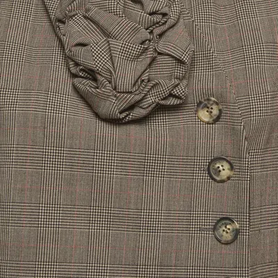 Pre-owned Sonia Rykiel Grey Prince Of Wales Wool Rose Applique Blazer M In Gray