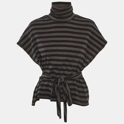 Pre-owned Sonia Rykiel Grey Striped Jersey Belted Top M In Gray