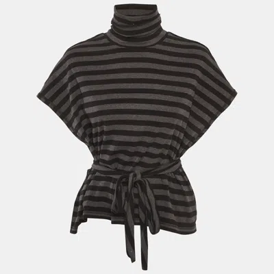 Sonia Rykiel Grey Striped Jersey Belted Top In Multi