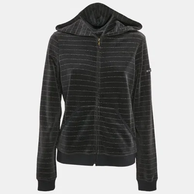 Pre-owned Sonia Rykiel Grey Striped Velvet Zip-up Hoodie L