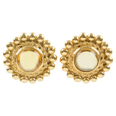 Pre-owned Sonia Rykiel Jeweled Clip Earrings With Yellow Resin Cabochons