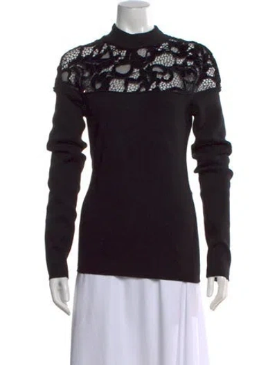 Pre-owned Sonia Rykiel Lace Pattern Mock Neck Sweater W/ Tags In Black