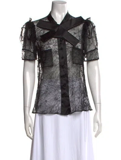 Pre-owned Sonia Rykiel Lace Pattern Short Sleeve Blouse In Black