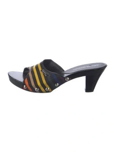Pre-owned Sonia Rykiel Leather Striped Slides In Blue