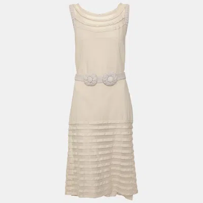 Pre-owned Sonia Rykiel Lilac Poplin And Mesh Layered Belted Midi Dress L In Purple