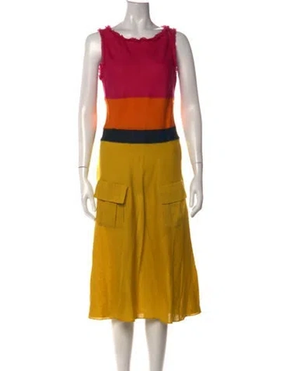 Pre-owned Sonia Rykiel Linen Midi Length Dress In Yellow