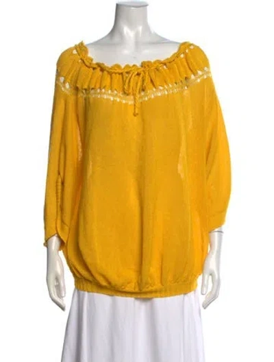 Pre-owned Sonia Rykiel Linen Off-the-shoulder Sweater In Yellow