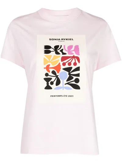 Sonia Rykiel Logo Art-print Cotton T-shirt In Pink