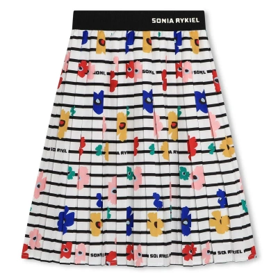 Sonia Rykiel Kids' Long Floral Skirt With Pleats In White