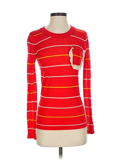 Pre-owned Sonia Rykiel Long Sleeve Silk Top Red Square Neckline Tops