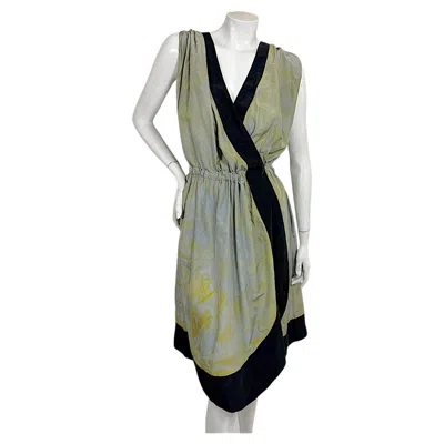 Pre-owned Sonia Rykiel Made In France Draped Silk Asymmetric Dress, Size 38 In Gray