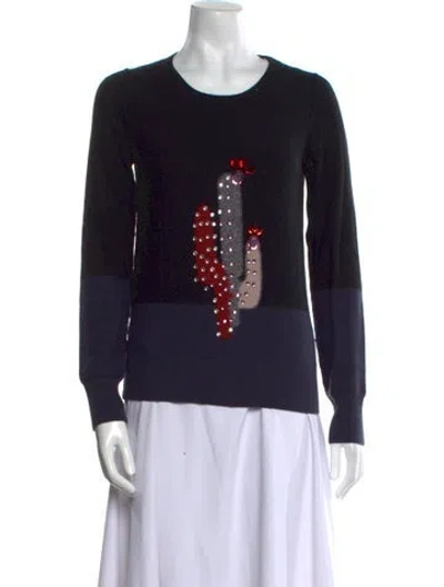 Pre-owned Sonia Rykiel Merino Wool Graphic Print Sweater In Black