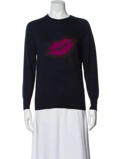 Pre-owned Sonia Rykiel Merino Wool Graphic Print Sweater In Blue