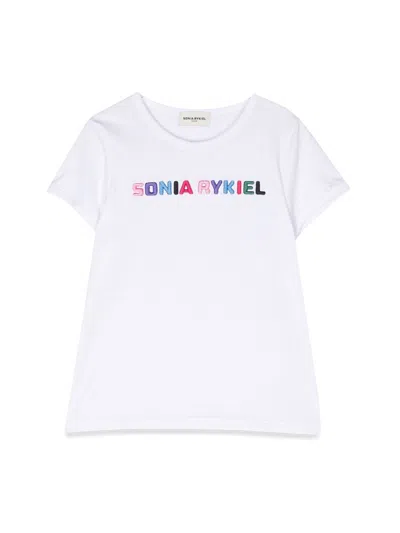 Sonia Rykiel Mini T-shirt With Contrasting Profiles For Girls In White