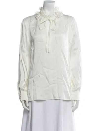 Pre-owned Sonia Rykiel Mock Neck Long Sleeve Blouse In White