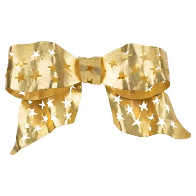Pre-owned Sonia Rykiel Paris Giant Gilded Metal Carved Bow Brooch In Multi