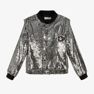 Sonia Rykiel Paris Babies' Girls Silver Sequin Bomber Jacket In Metallic