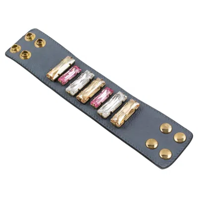 Pre-owned Sonia Rykiel Paris Gray Leather Belt Bracelet With Pastel Crystal Rhinestones