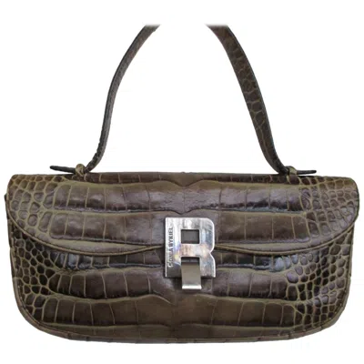 Pre-owned Sonia Rykiel Paris Printed Embossed Leather Hand Bag In Black