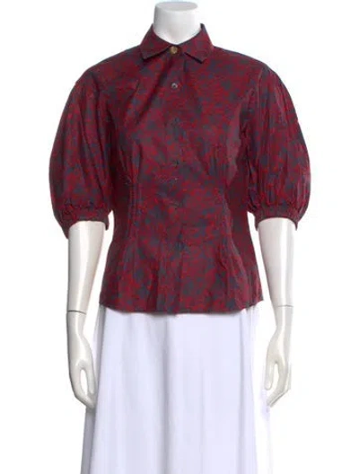 Pre-owned Sonia Rykiel Patterned Short Sleeve Blouse In Red