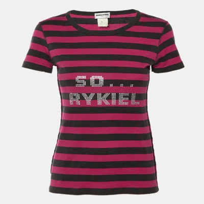 Sonia Rykiel Pink Striped Cotton So Rykiel Embellished T-shirt In Purple