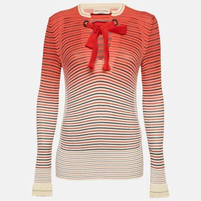 Pre-owned Sonia Rykiel Pink/white Striped Knit Jumper L