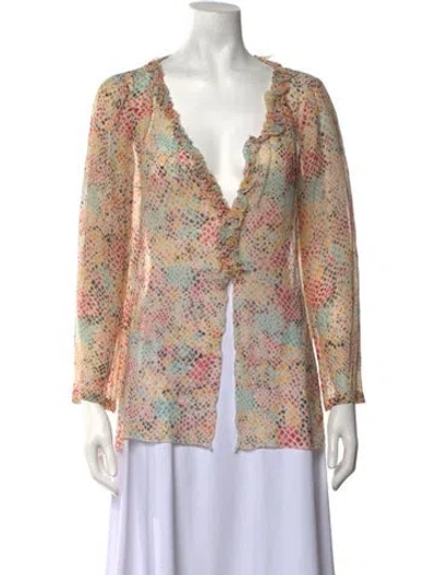 Pre-owned Sonia Rykiel Printed V-neck Blouse In Neutrals