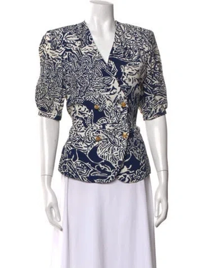 Pre-owned Sonia Rykiel Printed V-neck Blouse In White