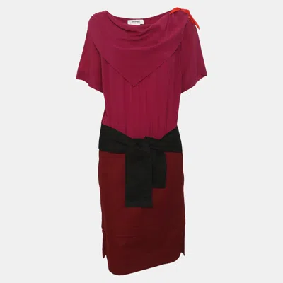 Pre-owned Sonia Rykiel Purple/burgundy Crepe And Denim Knee Length Belted Dress M