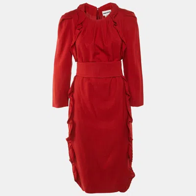 Pre-owned Sonia Rykiel Red Wool & Silk Belted Midi Dress L