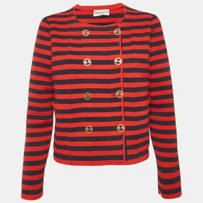 Pre-owned Sonia Rykiel Red/blue Striped Knit Double Breasted Jacket L
