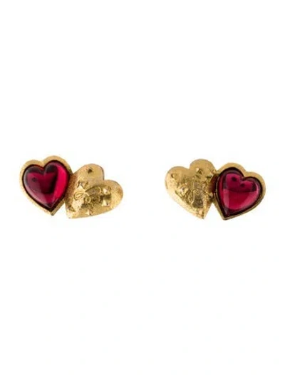 Pre-owned Sonia Rykiel Resin Heart Clip-on Earrings In Red