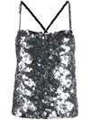Sonia Rykiel Sequinned Square-neck Tank Top In Silver
