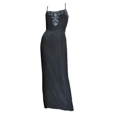 Pre-owned Sonia Rykiel Silk Beaded Gown With Elaborate Sheer Back 1990s In Black