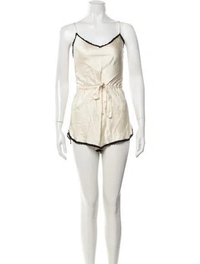 Pre-owned Sonia Rykiel Silk V-neck Romper In Neutrals
