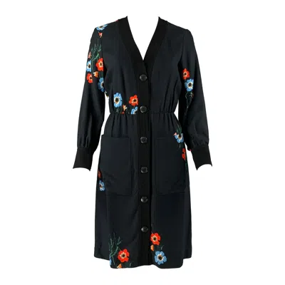 Pre-owned Sonia Rykiel Size 4 Black Multi-color Viscose Floral Snaps Dress