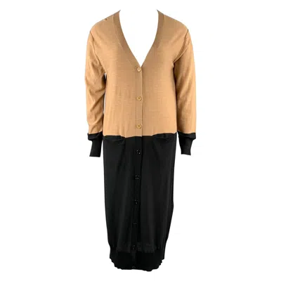 Pre-owned Sonia Rykiel Size L Black / Beige Knitted Color Block Wool Cardigan