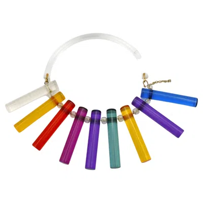 Pre-owned Sonia Rykiel Space Age Rainbow Lucite Bib Necklace In Multi